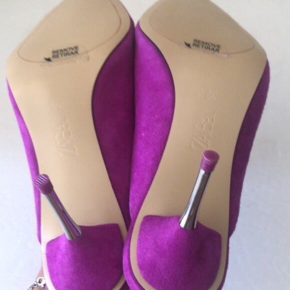 Zara Genuine Leather Suede Purple Heel Shoe Stiletto Sz. 39 - Picture 11 of 11